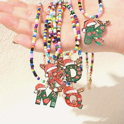 Christmas Initial Beaded Necklace