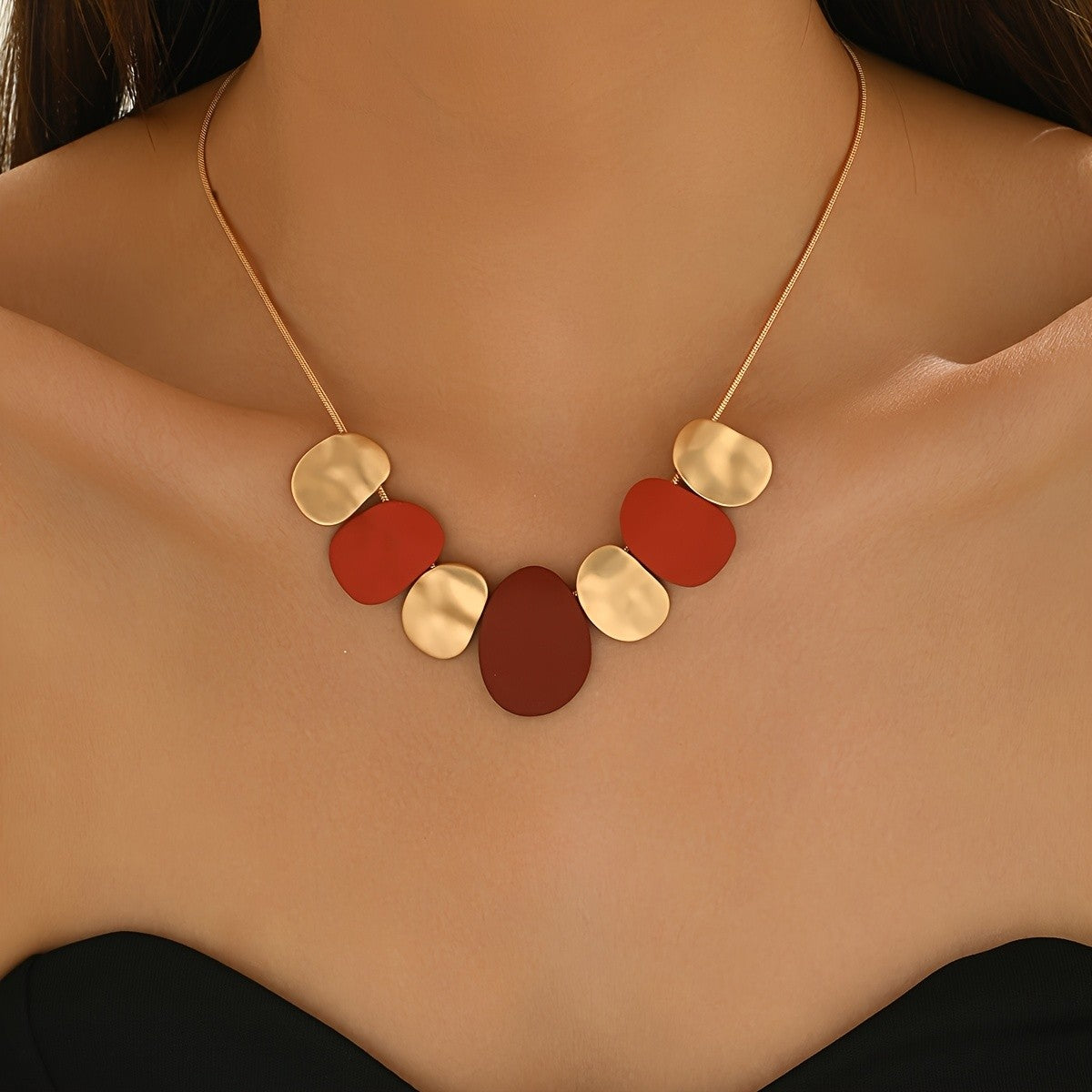 Red & Gold Oval Necklace