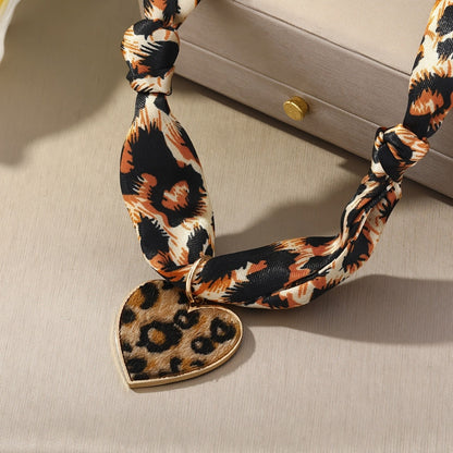 Leopard Print Heart Scarf Necklace