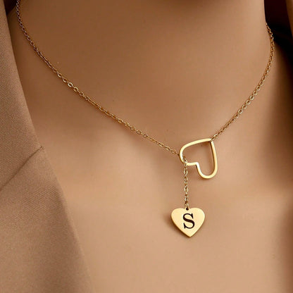 Open Heart Initial Lariat Necklace
