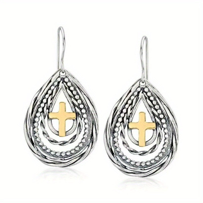 Two-Tone Cross Drop Earrings