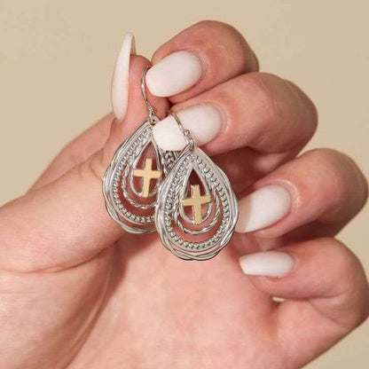 Two-Tone Cross Drop Earrings