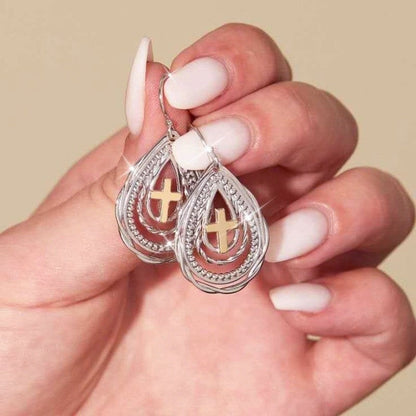 Two-Tone Cross Drop Earrings