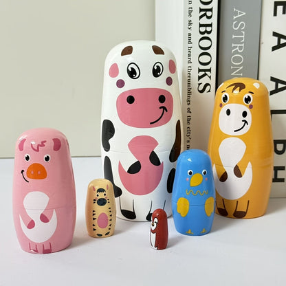 Colorful Farm Animal Nesting Doll Set