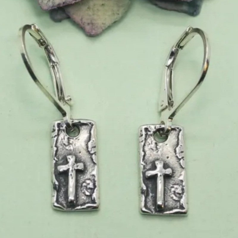 Textured Rectangular Cross Earrings