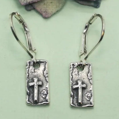 Textured Rectangular Cross Earrings