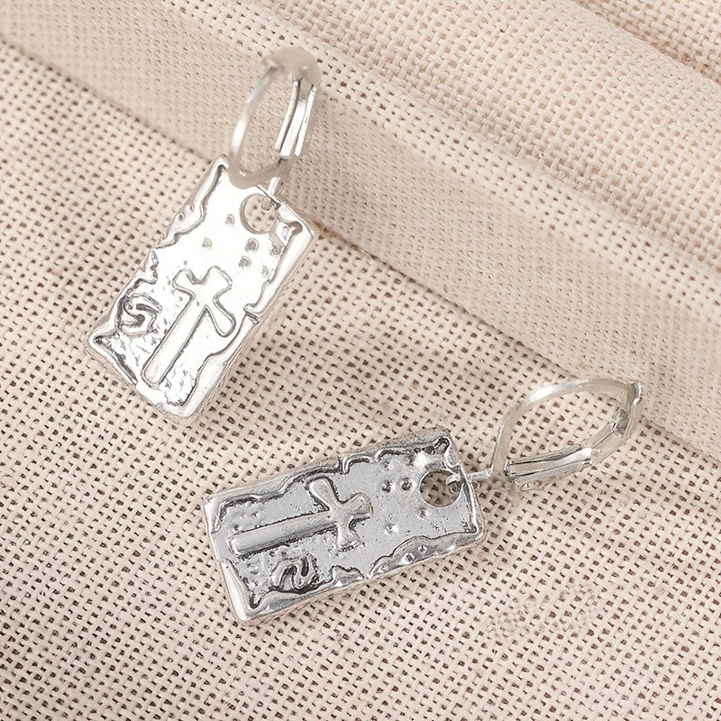 Textured Rectangular Cross Earrings