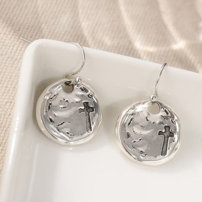 Textured Cross Disc Earrings