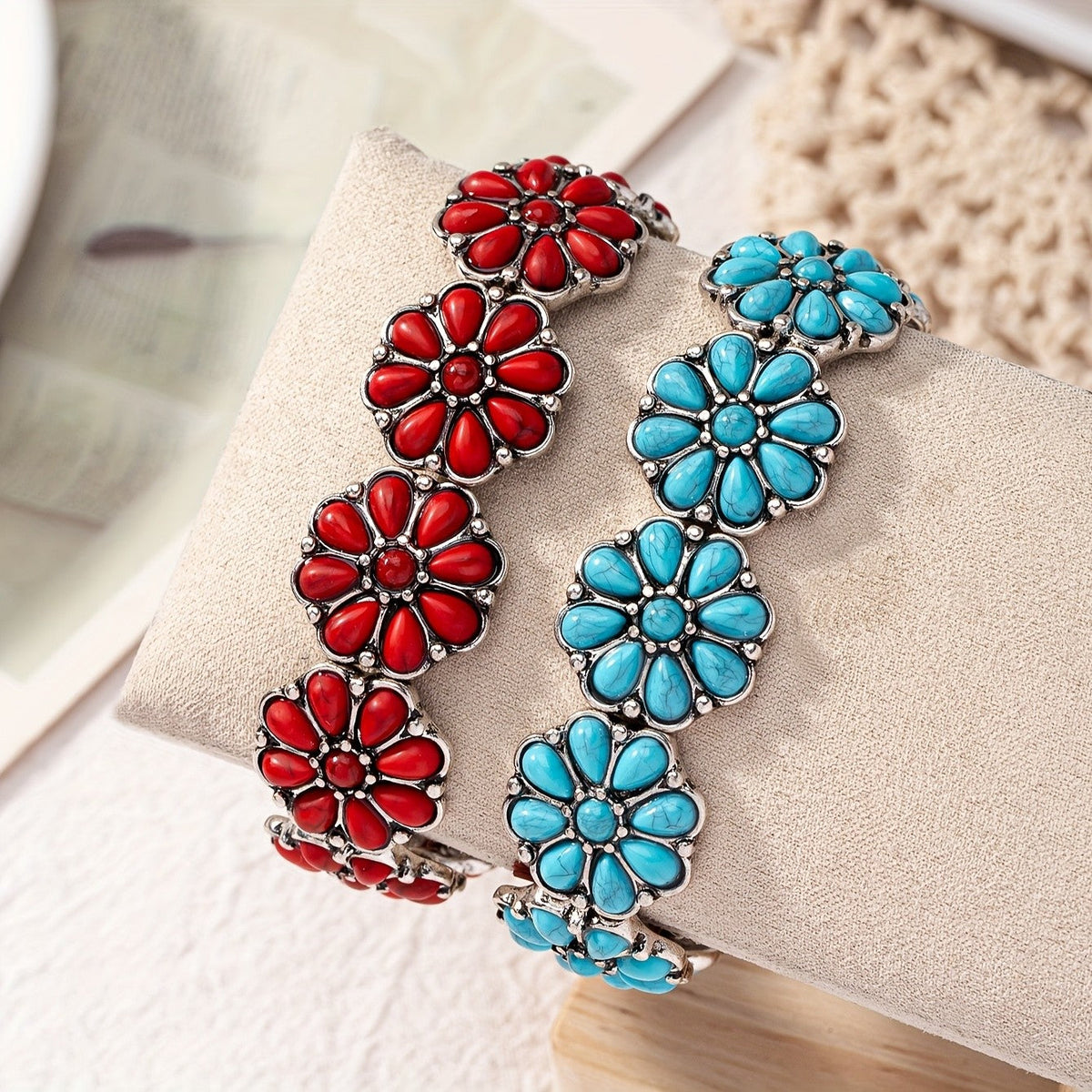 Turquoise Floral Stretch Bracelet