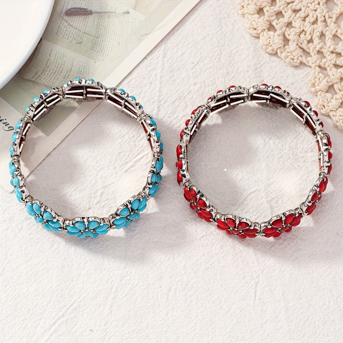 Turquoise Floral Stretch Bracelet