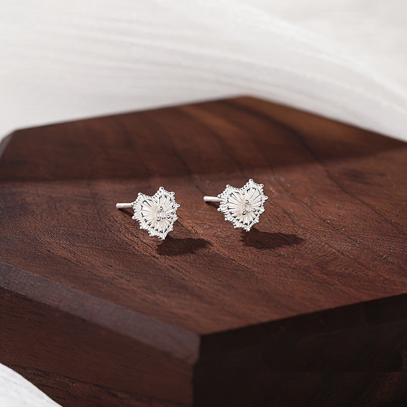Crystal Flower Heart Stud Earrings