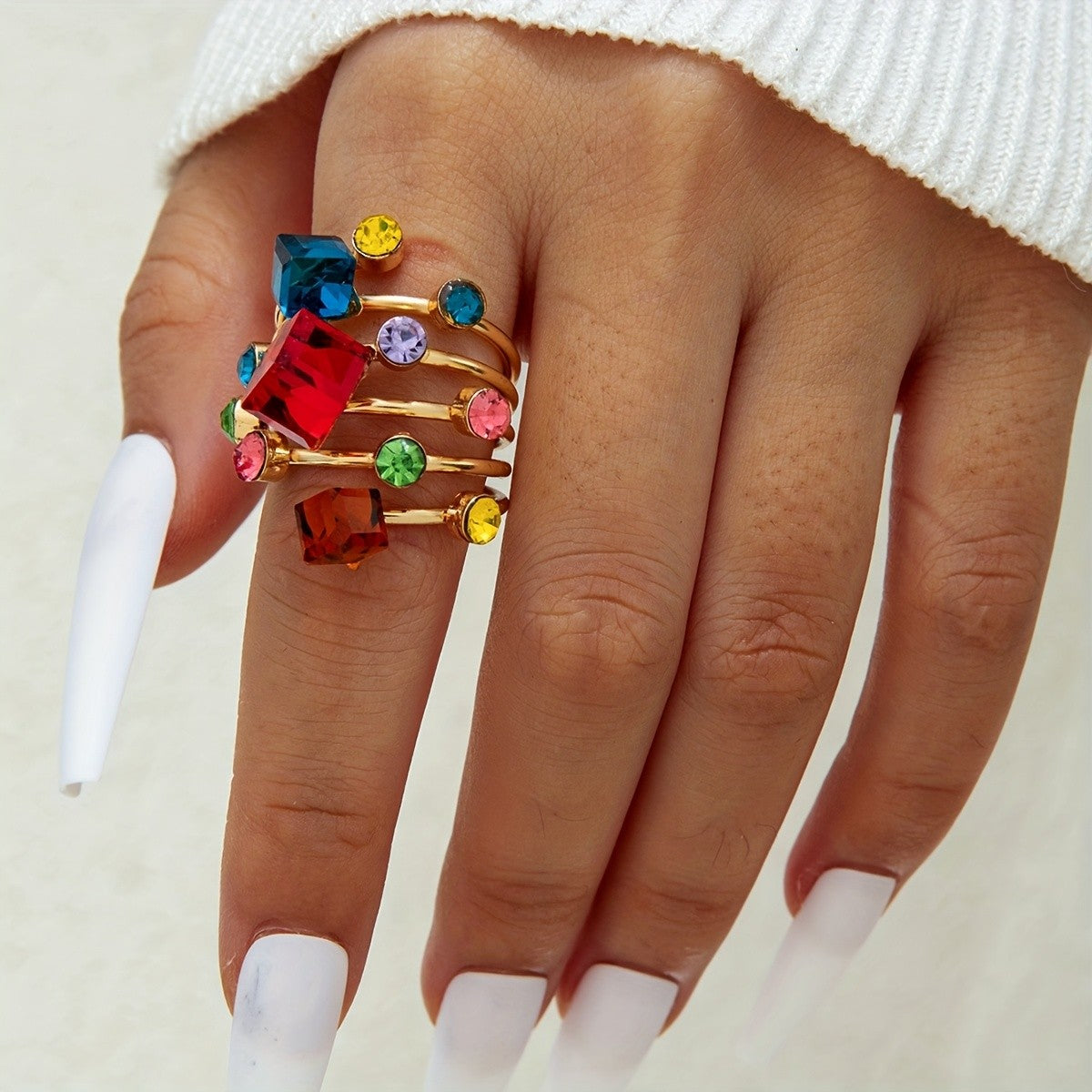 Multicolor Gemstone Stackable Ring Set