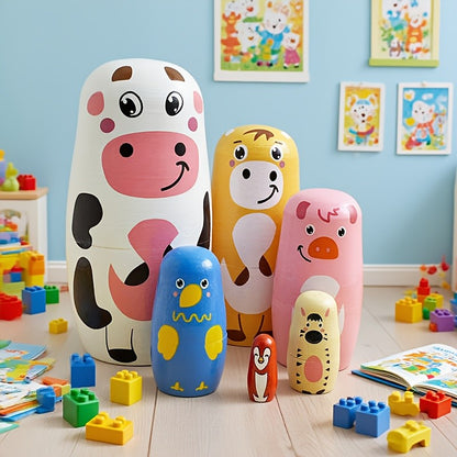 Hand-Painted Farm Animal Nesting Doll Set