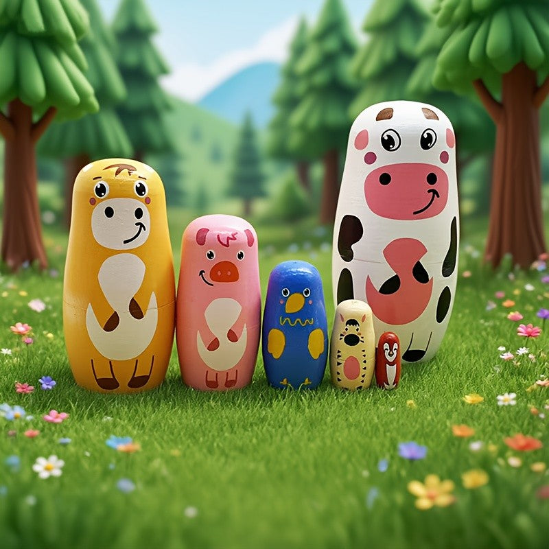Hand-Painted Farm Animal Nesting Doll Set