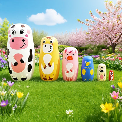 Hand-Painted Farm Animal Nesting Doll Set