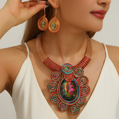 Teal Spiral Crystal Necklace & Earrings Set