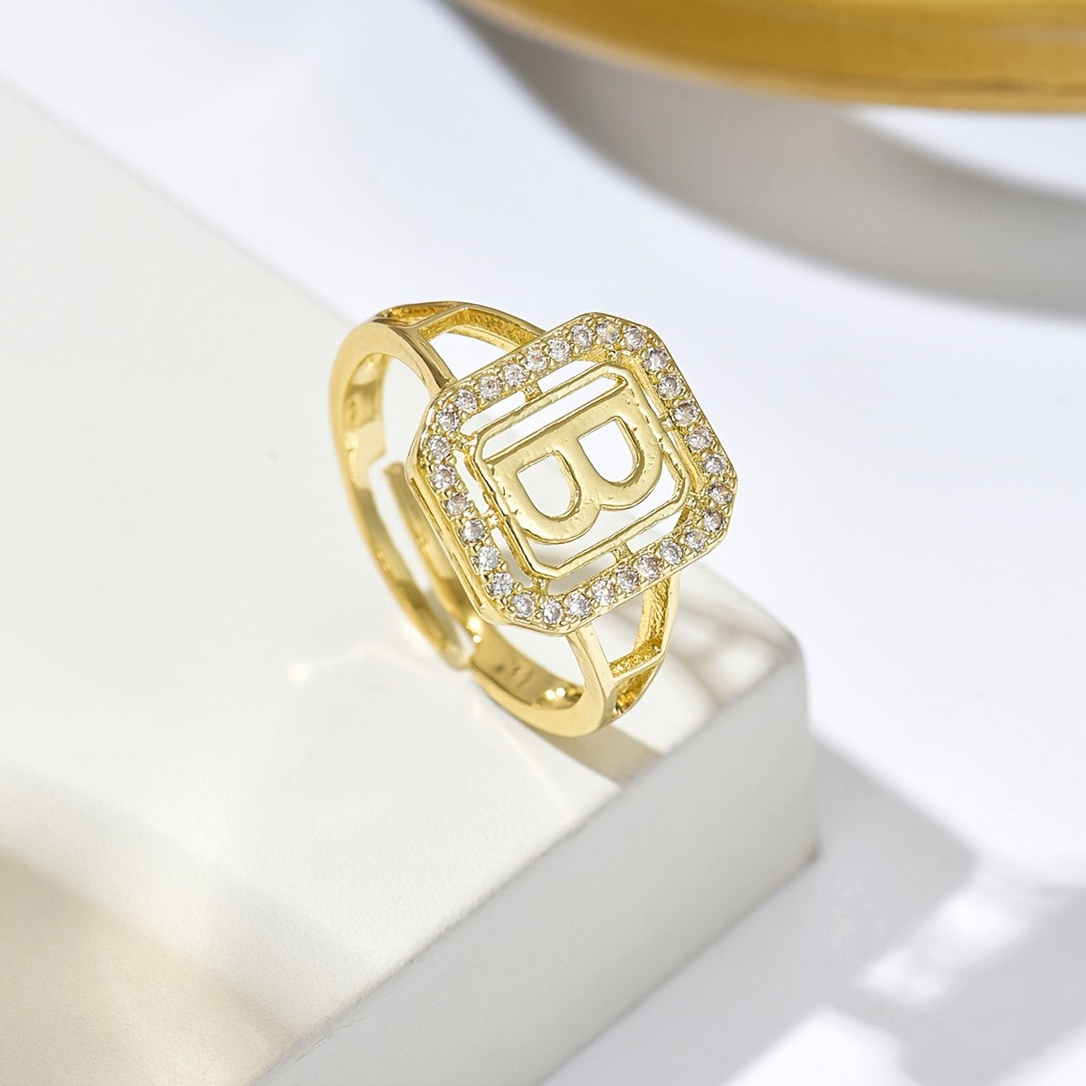 Crystal Initial Square Ring
