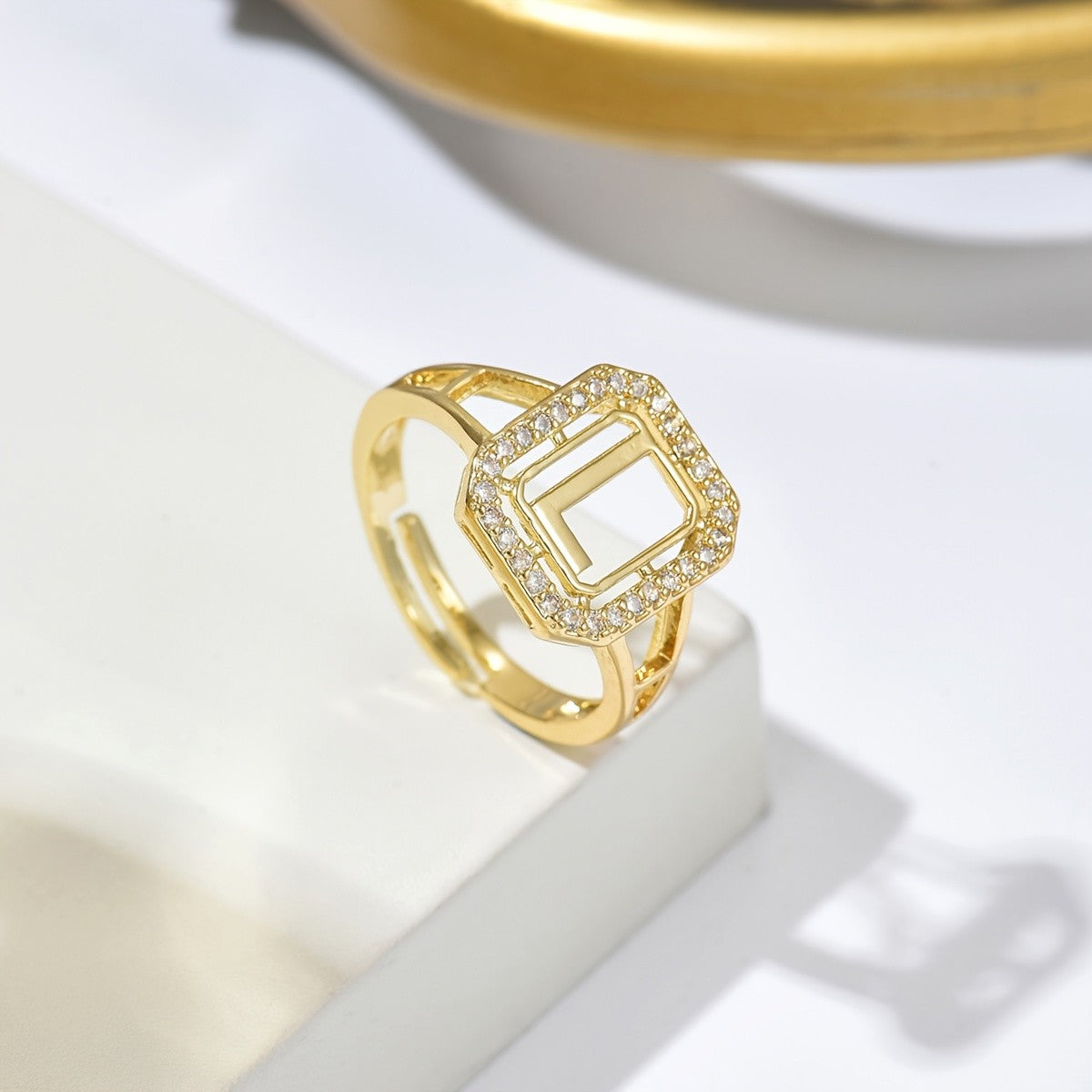 Crystal Initial Square Ring