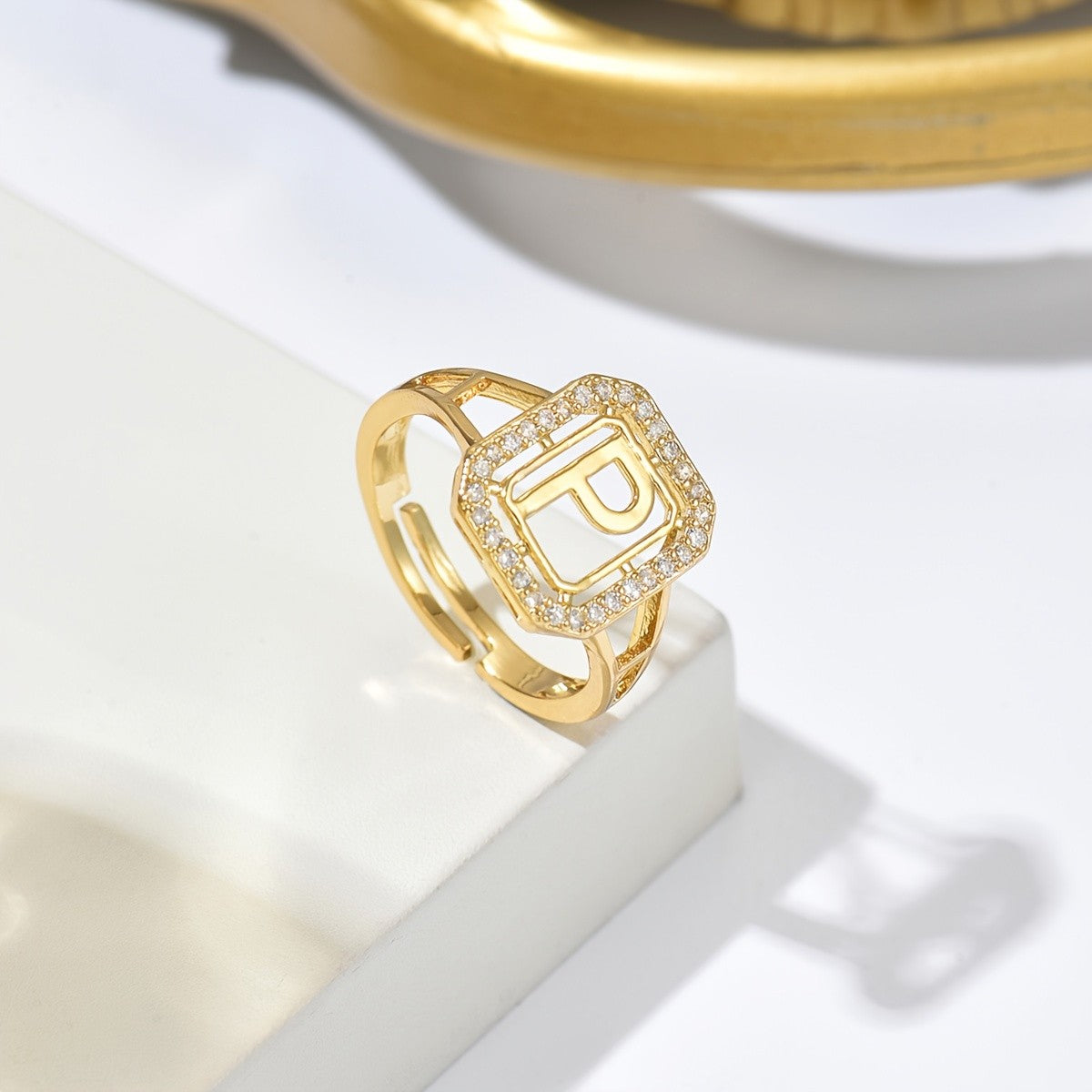 Crystal Initial Square Ring