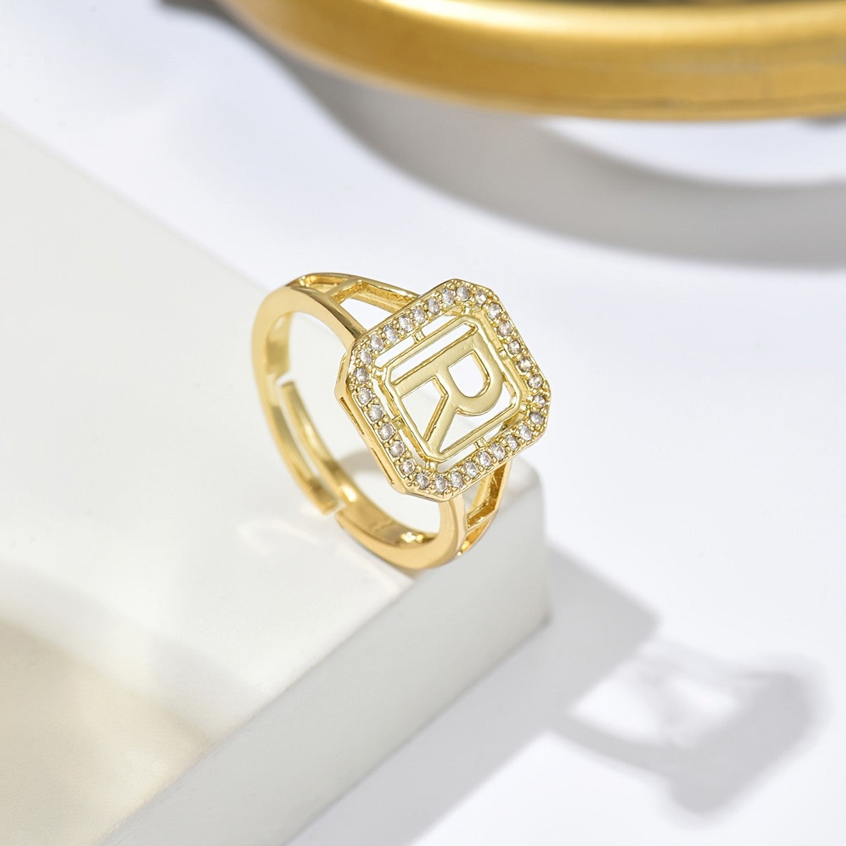 Crystal Initial Square Ring
