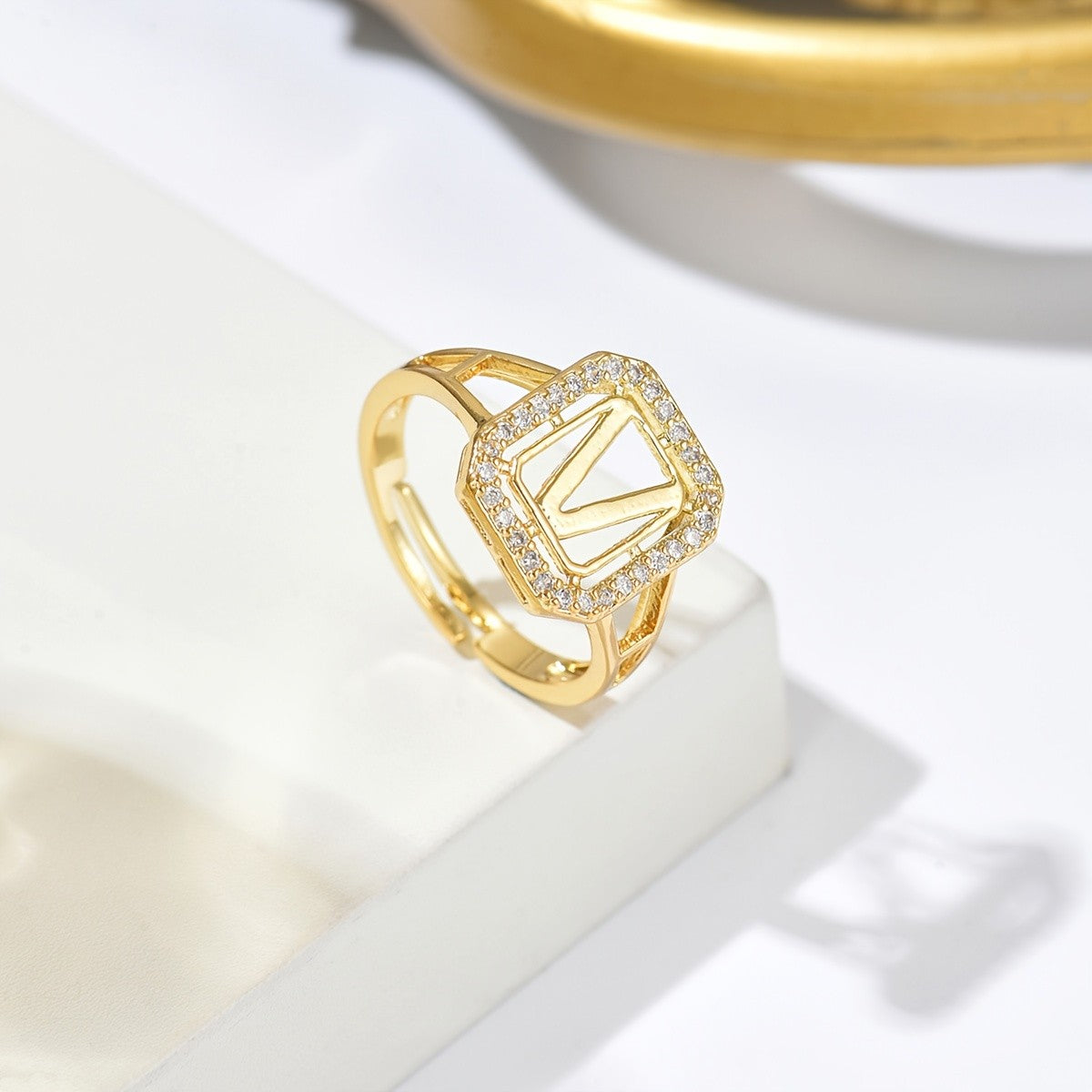 Crystal Initial Square Ring
