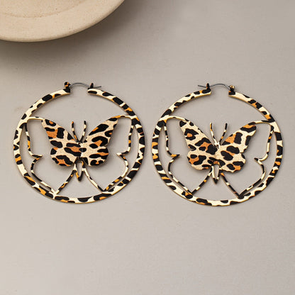 Leopard Butterfly Hoop Earrings