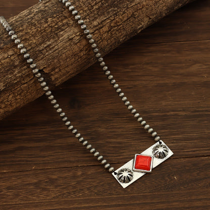 Turquoise Rectangle Bead Necklace