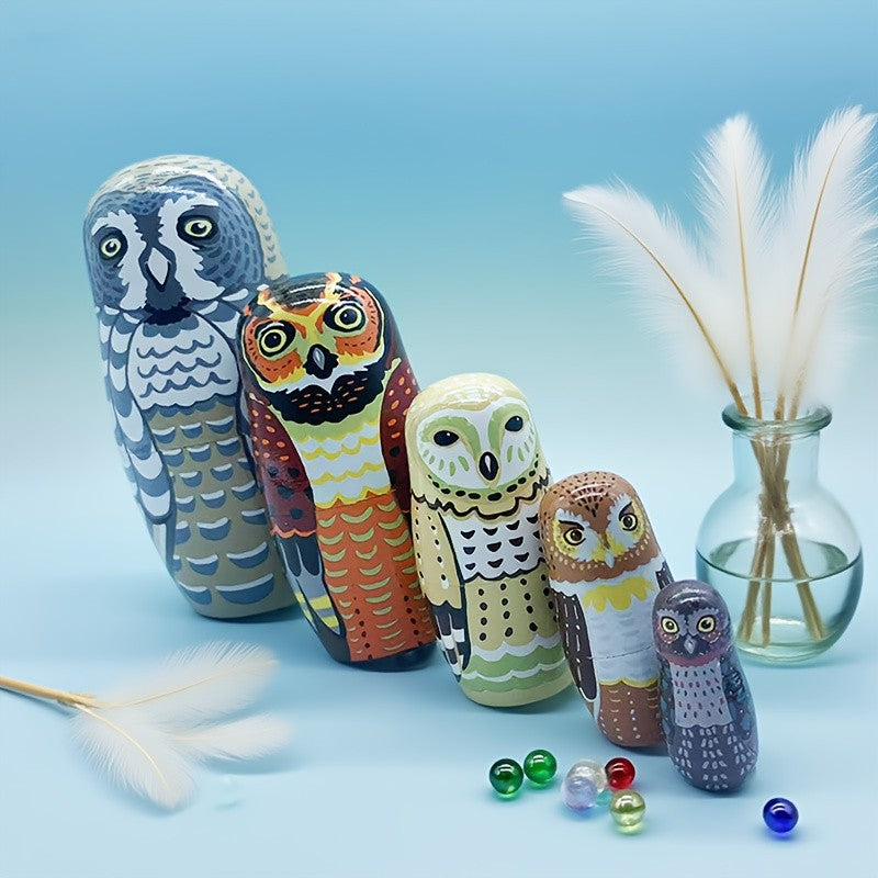 Hand-Painted Owl Nesting Doll Set