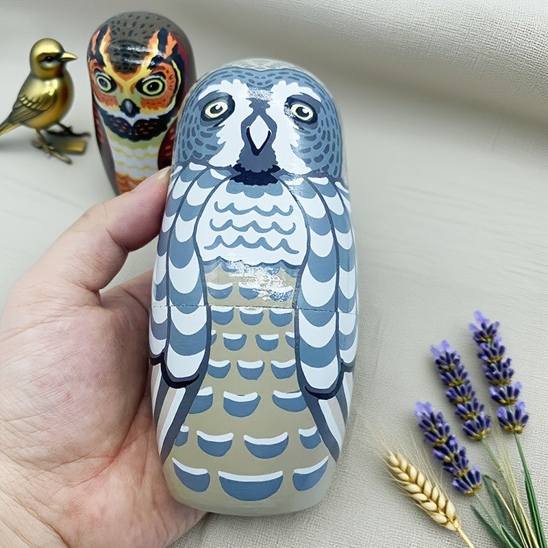 Hand-Painted Owl Nesting Doll Set