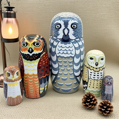 Hand-Painted Owl Nesting Doll Set