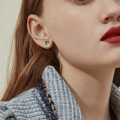 Black Dog Stud Earrings
