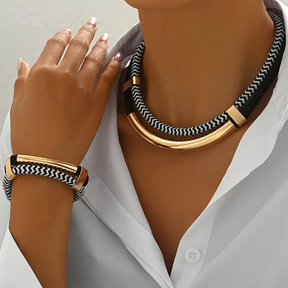 Chevron Collar Necklace & Bracelet Set
