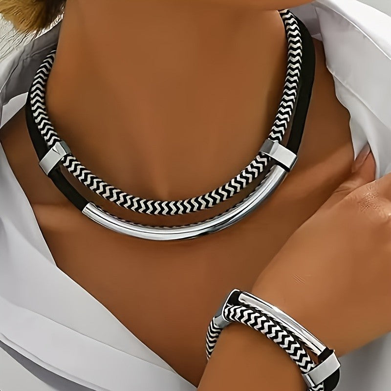 Chevron Collar Necklace & Bracelet Set