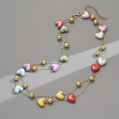 Colorful Heart Station Necklace
