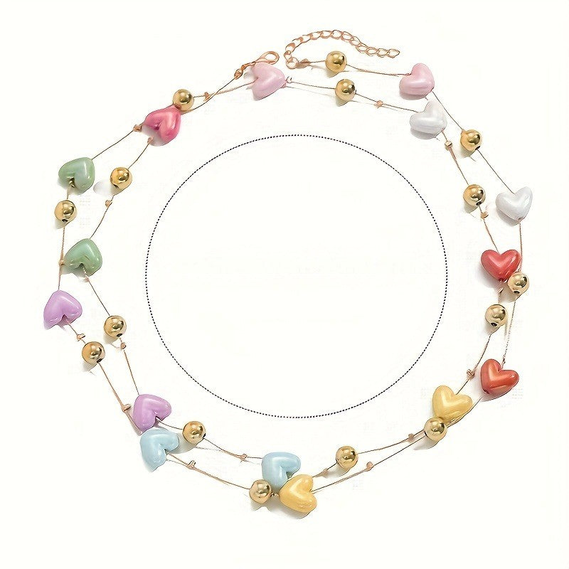 Colorful Heart Station Necklace