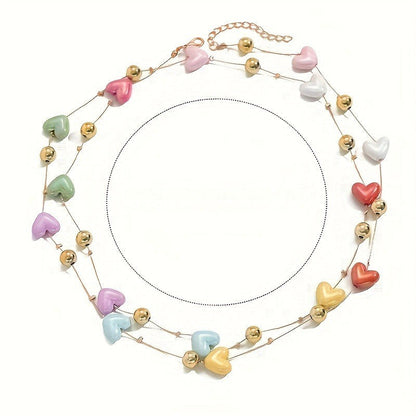 Colorful Heart Station Necklace