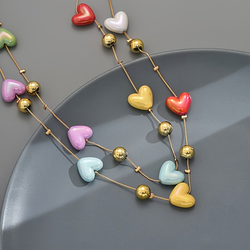 Colorful Heart Station Necklace