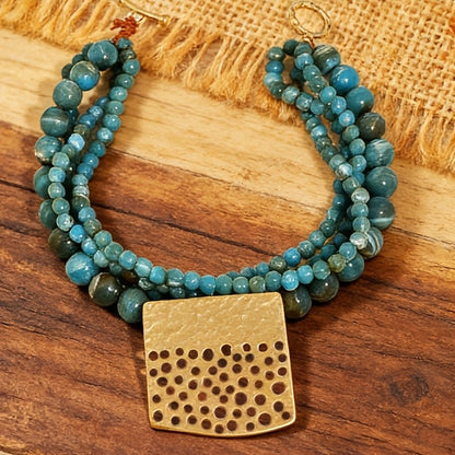 Blue Beaded Hammered Pendant Necklace