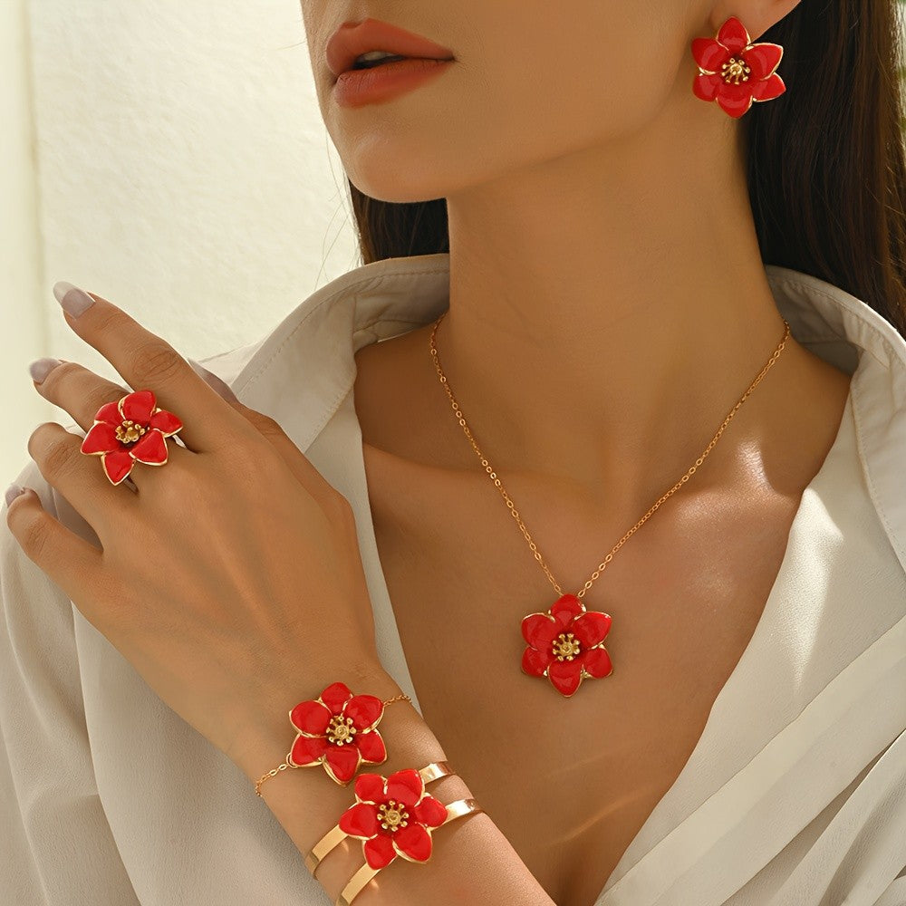 Green Flower Jewelry Set