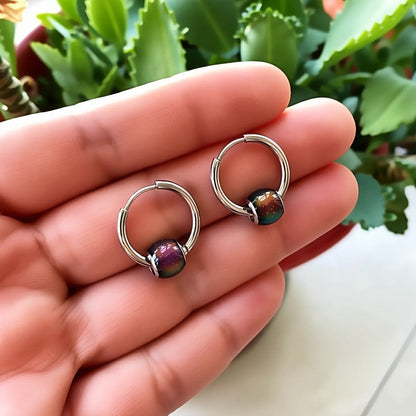 Rainbow Bead Hoop Earrings