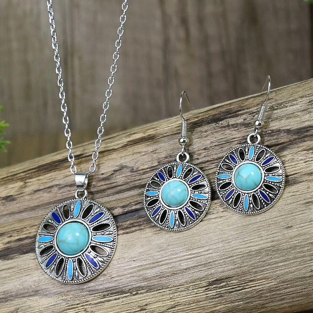 Orange Sunburst Circle Jewelry Set
