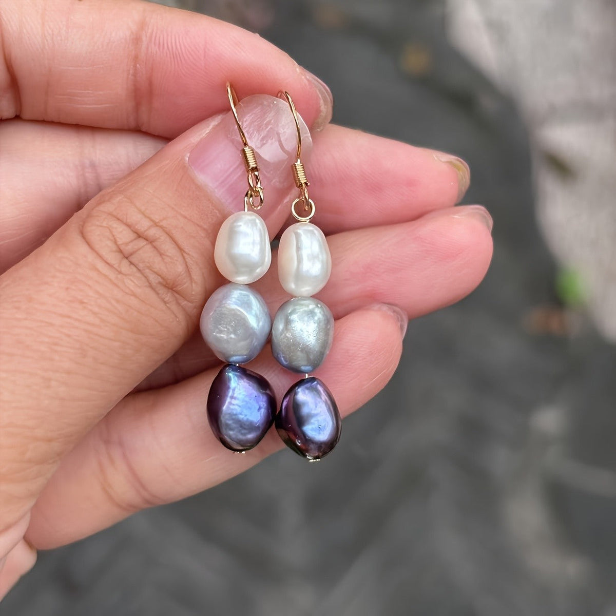 Three-Tone Freshwater Pearl Drop Earrings