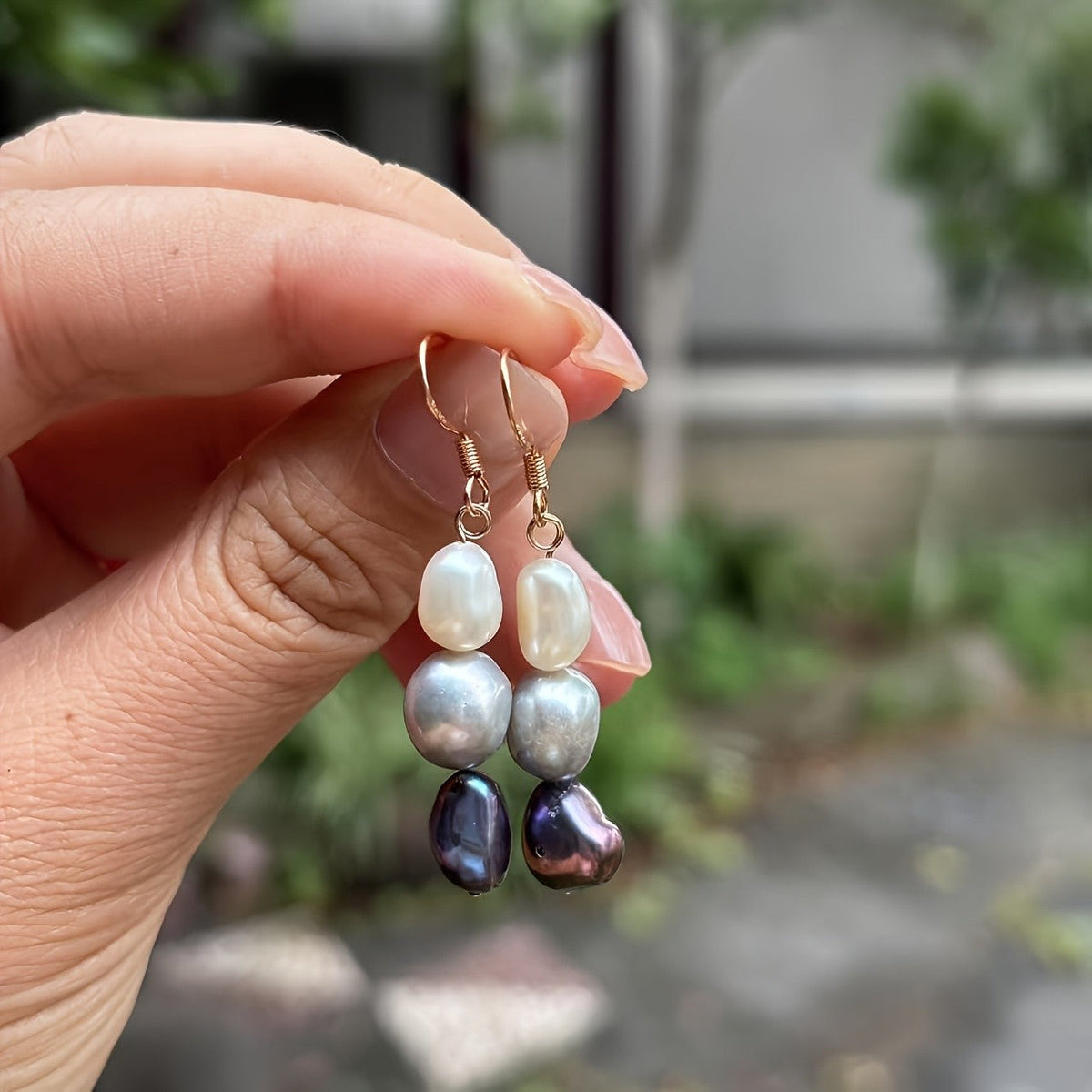 Three-Tone Freshwater Pearl Drop Earrings