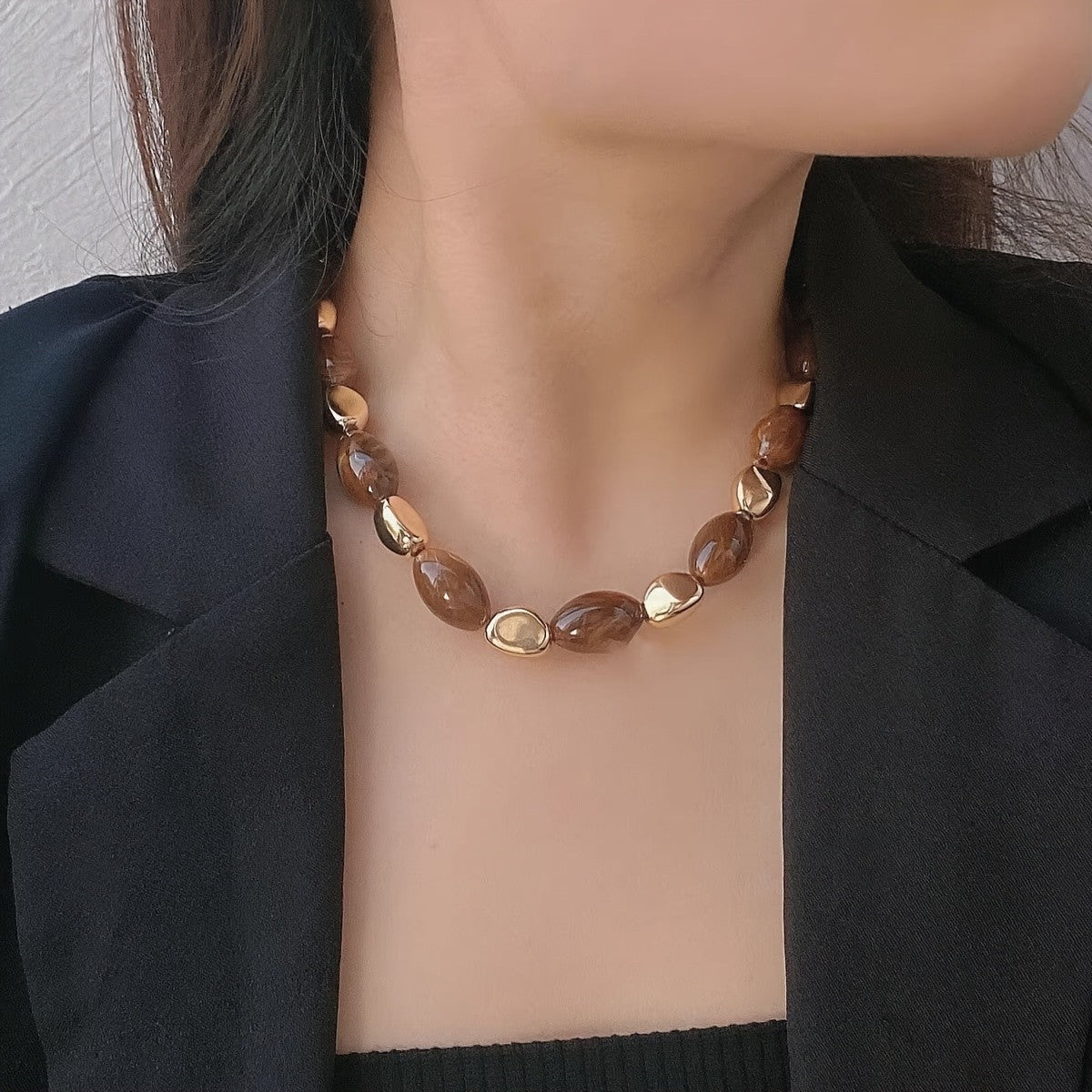Burgundy & Gold Oval Bead Necklace