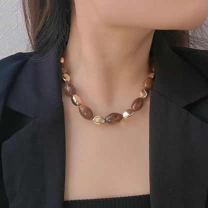 Burgundy & Gold Oval Bead Necklace