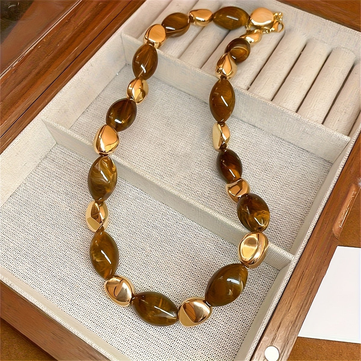 Burgundy & Gold Oval Bead Necklace
