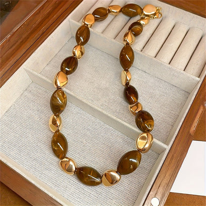 Burgundy & Gold Oval Bead Necklace