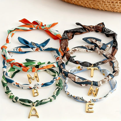 Printed Scarf Initial Necklace