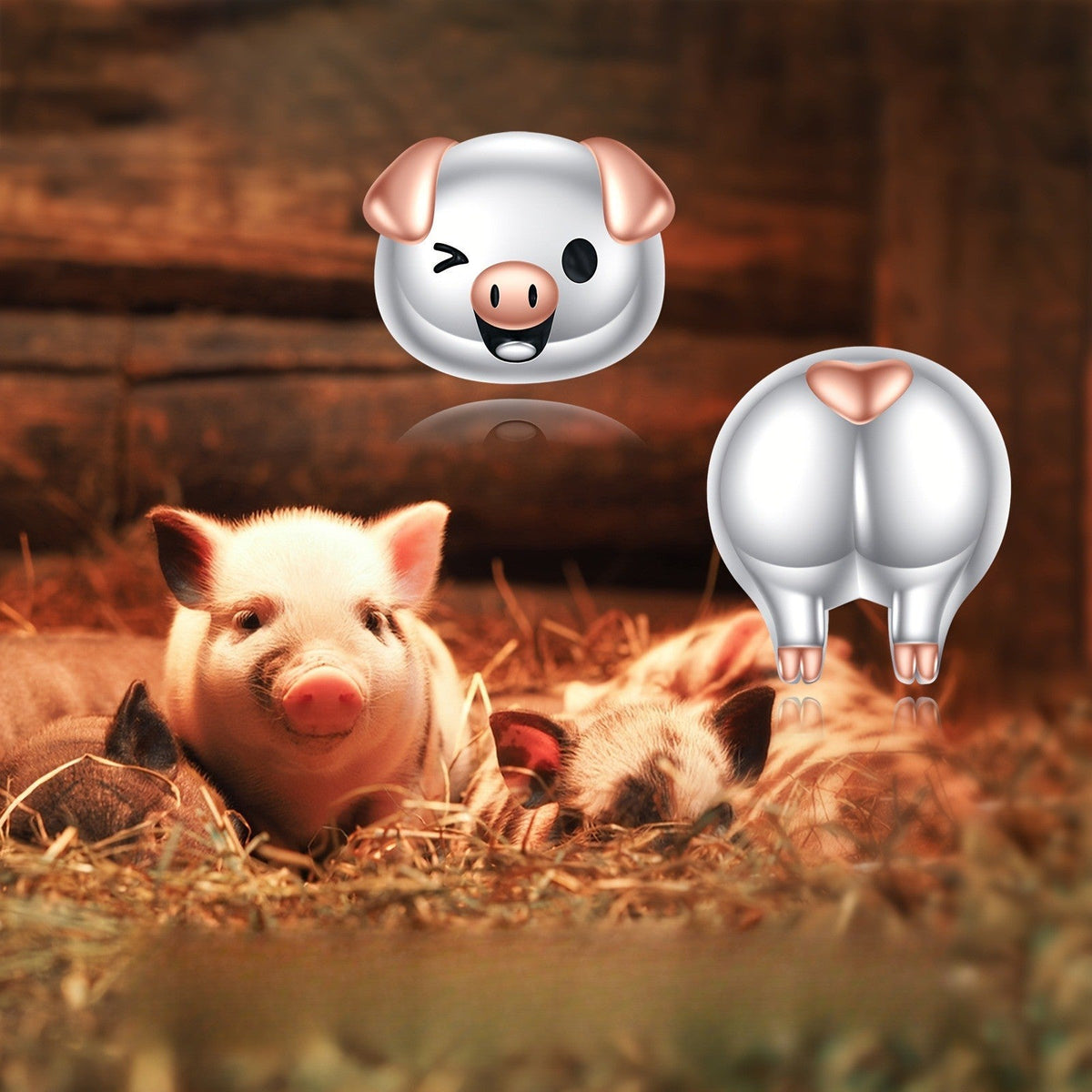Winking Pig Stud Earrings