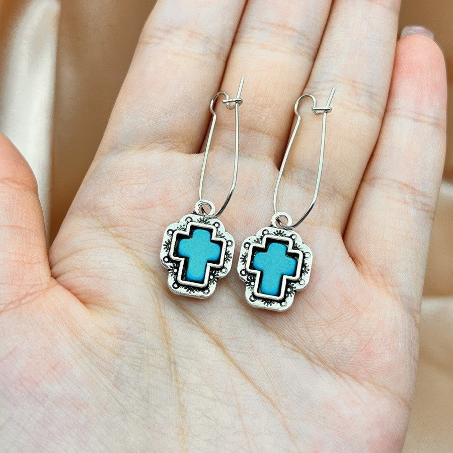 Turquoise Cross Wire Earrings